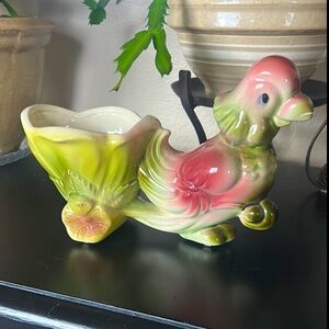 Vintage Hull Pottery Parrot Pulling Cart Planter, Model #60
